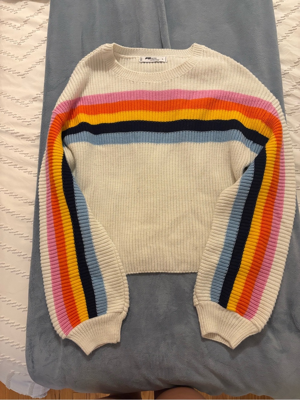 Cream Rainbow Stripe Crewneck Sweater